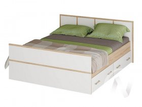 Двуспальная кровать 1,4м Сакура (дуб сонома/белый) в Новомихайловке - novomihajlovka.mebel-nsk.ru | фото