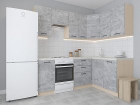 Модульная угловая кухня 1,4м*2,1м Лада (цемент) в Новомихайловке - novomihajlovka.mebel-nsk.ru | фото